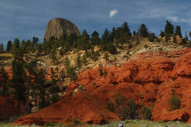 land around the tower is red sandstone